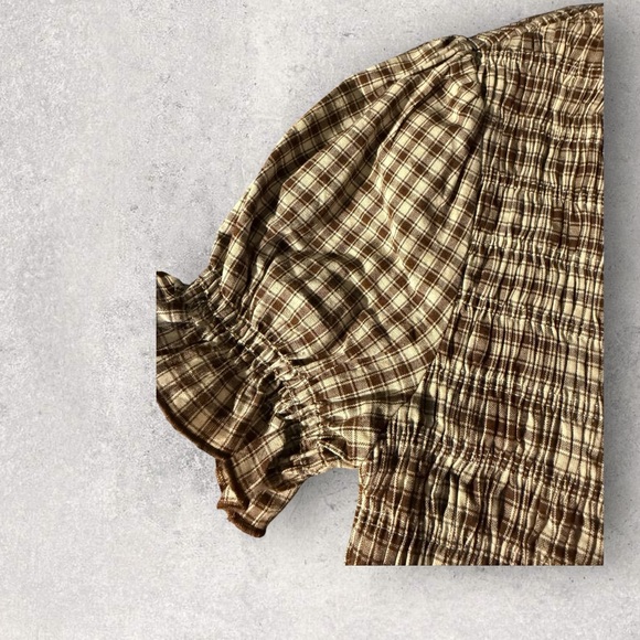 NWT RIHOAS Coffee Gingham Mini Dress - Picture 7 of 15